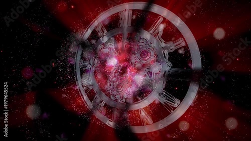 A surreal cosmic clock with rotating gears floats within a glowing galaxy, symbolizing the infinite flow of time, universal motion, and the connection between mechanics and the cosmos.

