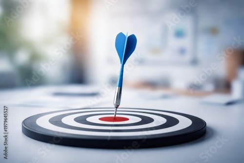 Blue Dart Hitting the Bullseye Center of a Target Concept for Success and Achievement