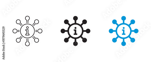 Information icon set, data retrieval document search symbol info i sign, user interface file lookup analysis content review vector design