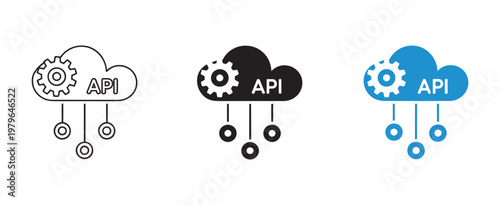 API icon collection, application programming interface symbol cloud computing remote data services software integration technology communication vector design
