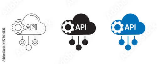 API icon set, application programming interface symbol cloud computing remote data services software integration communication technology vector design
