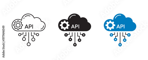 API icon set, application programming interface symbol cloud computing remote data services software integration communication technology vector design