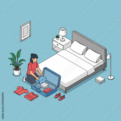 Woman packing clothes into a suitcase.