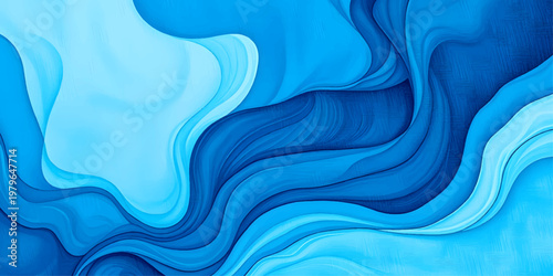 A soft flowing blue silk background features a wavy liquid texture and digital motion design with light abstract curves