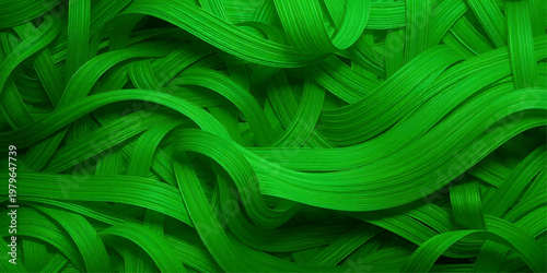 Abstract green background featuring a bright nature pattern of leaf texture and macro plant foliage with a wave of silk satin light in a soft spring design