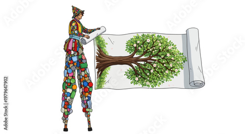 artist painting tree on canvas with colorful style