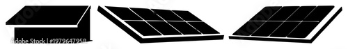 Solar panel roof set with solid black icon on white background featuring energy, renewable, sustainability with electrical and green design
