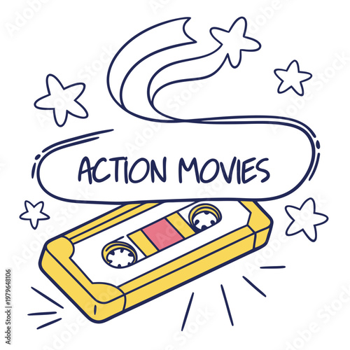 Action Movies Cassette Tape with Stars.