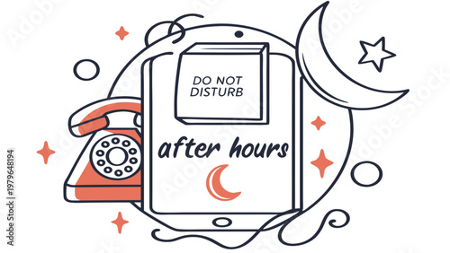 After Hours Illustration with Phone Tablet and Moon.