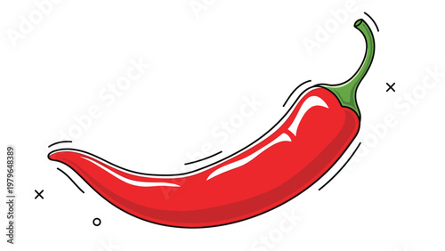 Vibrant red chili pepper with black outline and motion lines, adding a dynamic and spicy touch to food-related graphic designs.