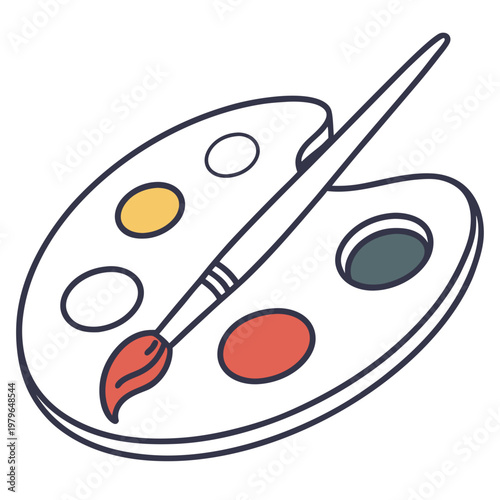 Artistic Palette with Brush and Vibrant Colors for Painting.