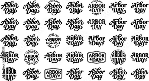 Arbor Day. Set lettering. harmonious lettering variations of the same emblematic concept, each with different artistic interpretation (Bold
