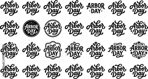 Arbor Day. Set lettering. harmonious lettering variations of the same emblematic concept, each with different artistic interpretation (Bold
