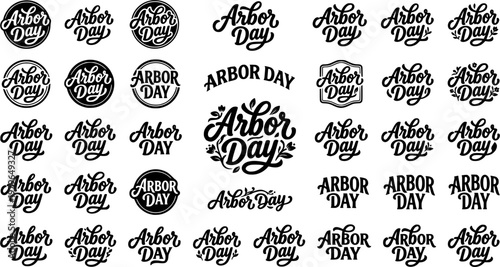 Arbor Day. Set lettering. harmonious lettering variations of the same emblematic concept, each with different artistic interpretation (Bold
