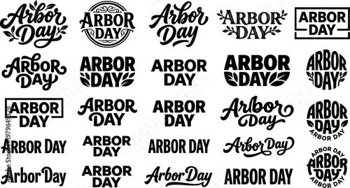 Arbor Day. Set lettering. harmonious lettering variations of the same emblematic concept, each with different artistic interpretation (Bold
