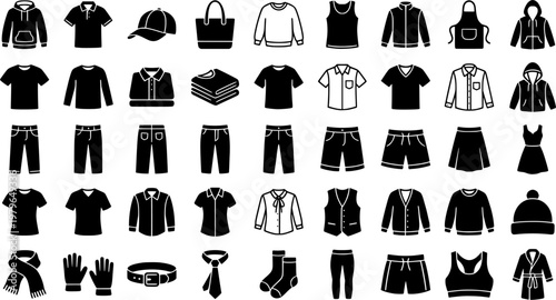 Apparel Icon Grid. Outline icon set of apparel variety: hoodie, polo shirt, cap, tote bag, sweatshirt, tank
