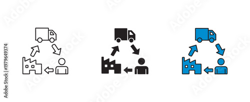 Dropshipping supply chain icon set, logistics shipping order fulfillment process glyph symbol e-commerce delivery management vector design