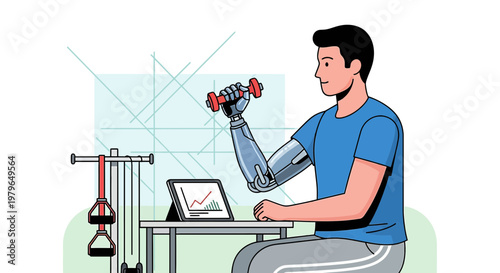 Futuristic fitness regime digital monitoring robotic arm strength training advancement