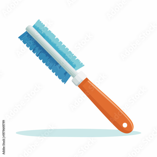 Colorful illustration of a pet shedding rake tool