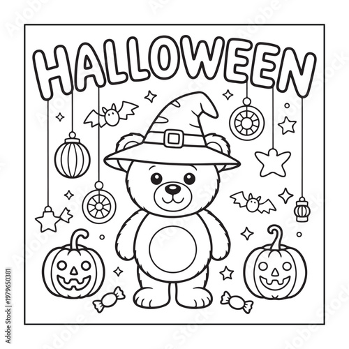 Halloween spooky coloring pages for teens and adults. line art illustration.