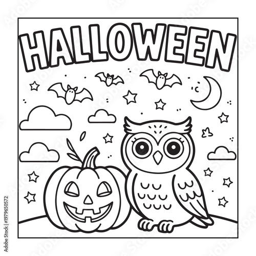 Halloween spooky coloring pages for teens and adults. line art illustration.