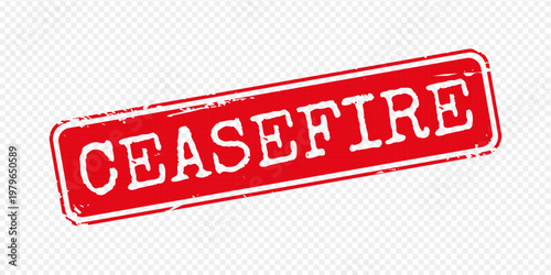 Ceasefire Red Stamp Text Grunge Style Isolated on Transparent Background