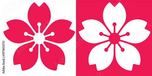 Modern minimalist sakura cherry blossom icon set in pink and white