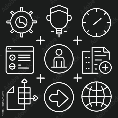 workMinimal Line Art Icon Set Modern UI Outline Vector Symbols Collectio