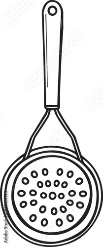 Black and white kitchen strainer vector illustration with handle mesh sieve utensil design