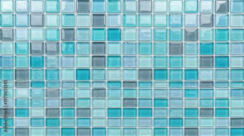 Blue Mosaic Tile Texture Background Glossy Square Ceramic Pattern Abstract Surface