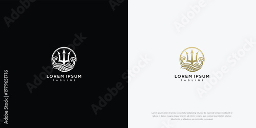 Elegant Trident Logo with Waves