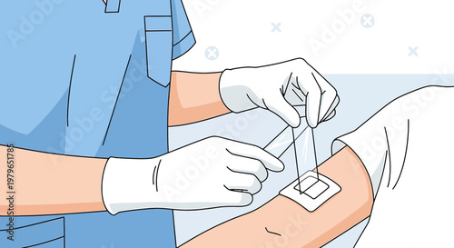Medical Professional Applying Wound Dressing to Patient's Arm