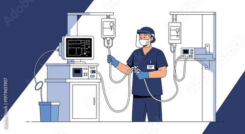 Medical Professional Performing Procedure with Advanced Equipment in Modern Operating Room
