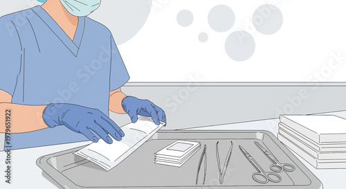 Medical Professional Prepares Surgical Instruments and Supplies for Procedure