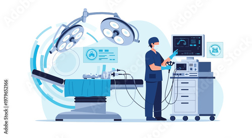 Modern Operating Room with Surgeon and Advanced Medical Equipment