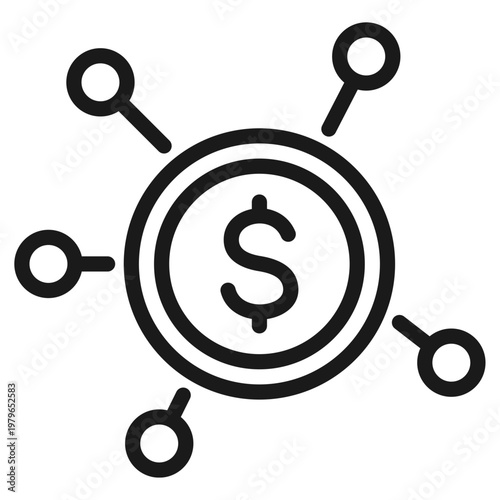 Financial network icon representing the flow of money and investments within a digital or economic system