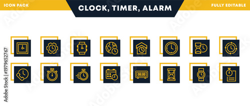 Clock, Alarm and Timer Symbols in Modern Outline Icons Pack for Website, Apps, and UI Interfaces