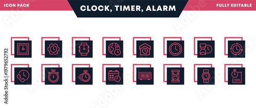 Clock, Schedule, Deadline and Timer Symbols in Modern Outline Icons Pack for Website, Apps, and UI Interfaces