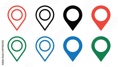 Location map marker pin vector icon set, modern navigation symbols for GPS, maps, tracking, delivery apps, and route direction design