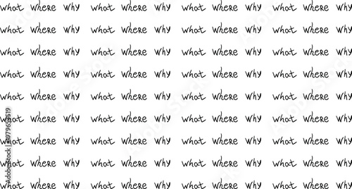 Several question words fill the screen in rows.