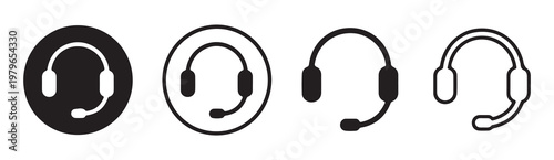 Headset icon set for customer service and communication, vector illustration of headphones with microphone symbols