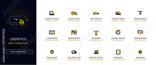 Logistics and Supply Chain Management Vector Icon Set