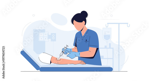 Nurse Administering Injection to Patient in Hospital Bed, Medical Treatment Concept
