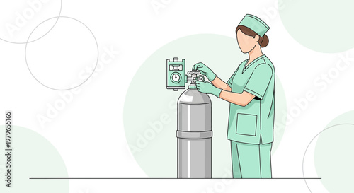 Nurse Adjusting Oxygen Tank Regulator for Patient Care in Medical Setting