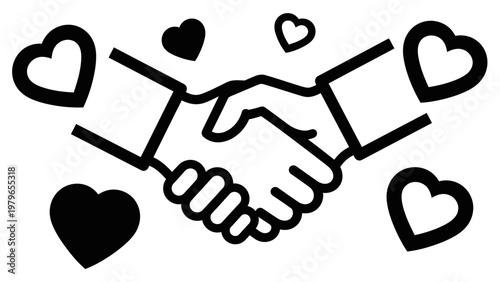 Handshake with Hearts Symbolizing Love, Trust, Partnership, Agreement, and Friendship