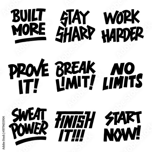 Set of Hand drawing, Lettering Fitness gym stickers quotes 2
