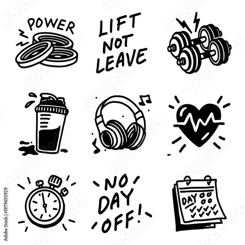 Set of Illustration, Hand drawing, Doodles Fitness gym icon 2