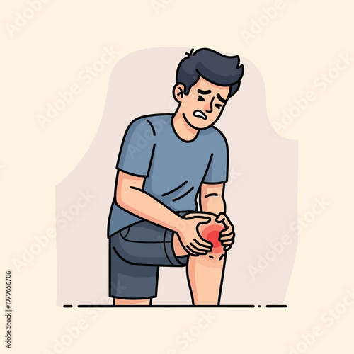 Man with Knee Pain, Holding His Leg in Discomfort