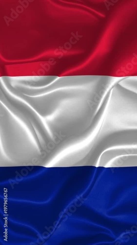 Wavy silk fabric texture featuring horizontal red white and blue stripes of the Netherlands flag.