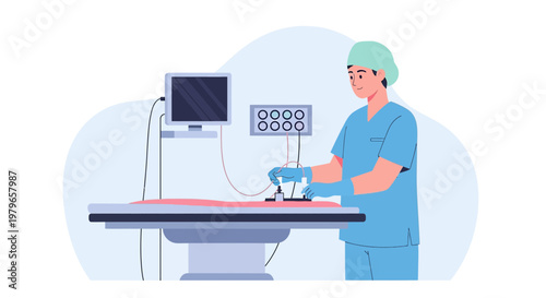 Surgeon Performing Laparoscopic Surgery with Advanced Medical Equipment in Operating Room